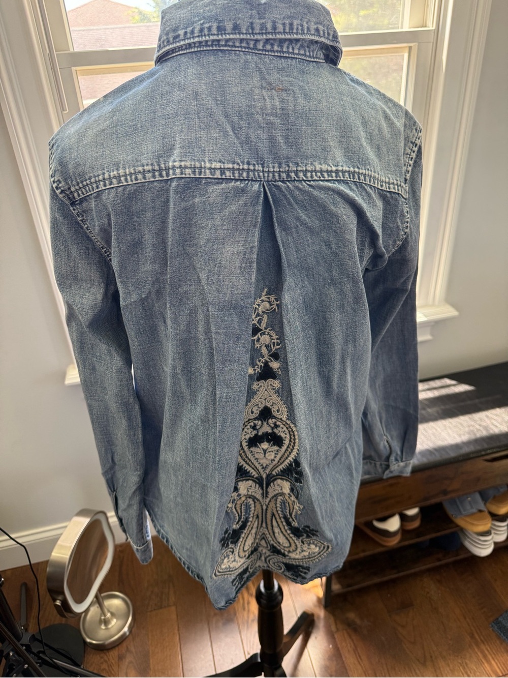 DRIFTWOOD Light Blue Cotton Denim Button-Down Shirt w Embroidered Back Panel Lrg